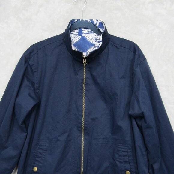 Lands End Bomber Jacket Reversible Womens Medium Blue Full Zip Cotton Nautical - Picture 3 of 11